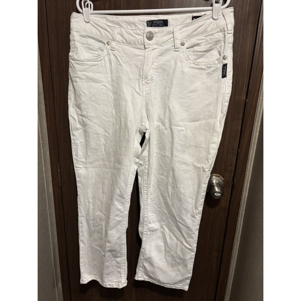 Silver Jeans Women’s 14 Suki Capri White Pants Straight Super Stretch